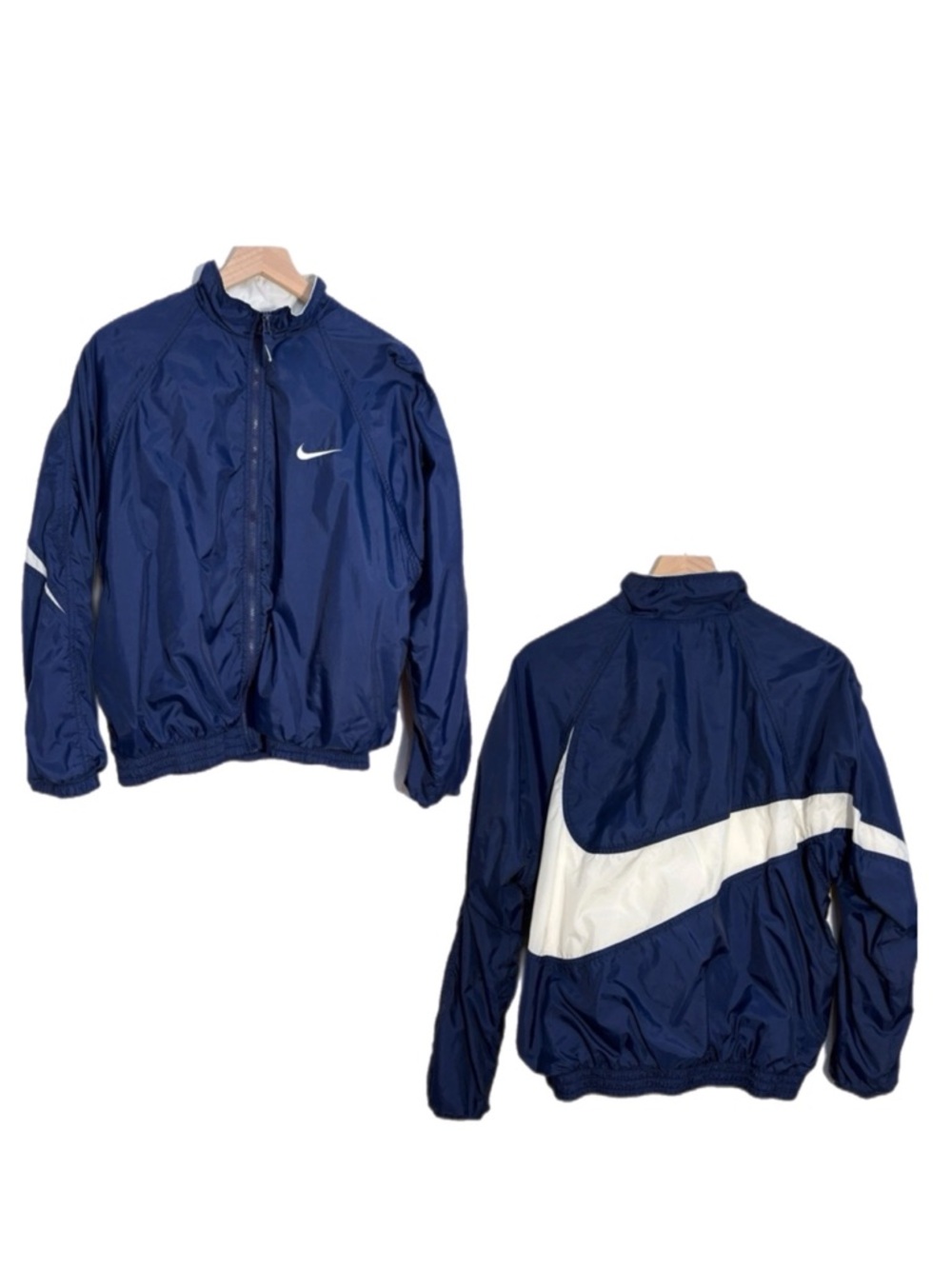 VTG Nike Large Swoosh Wrap Around Windbreaker Jacket Navy Youth XL 90’s Y2K